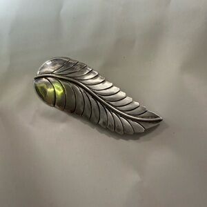 Navajo Johnny Johnson JJ Sterling Silver Signed Detailed Large Leaf Brooch